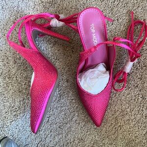 Pink lace up high heels - brand new !!!